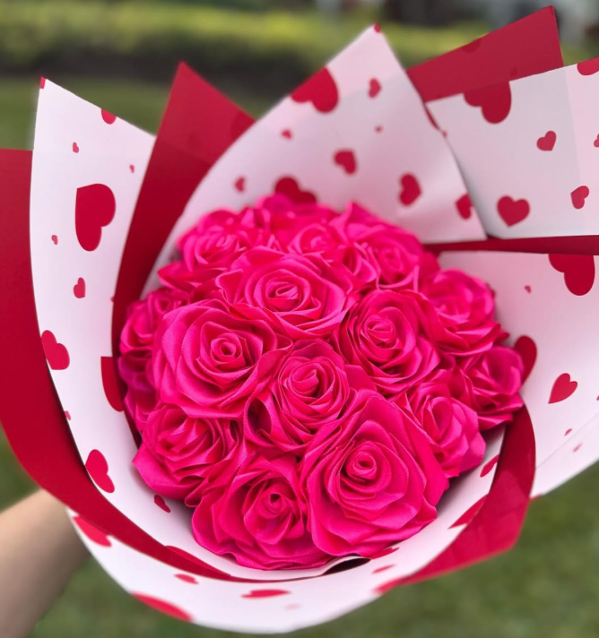 Everlasting Love: Handmade Satin Ribbon Rose Bouquet